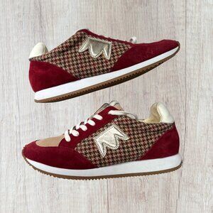 Birdies Swift Sneakers Red Suede Houndstooth Women’s Size 10
